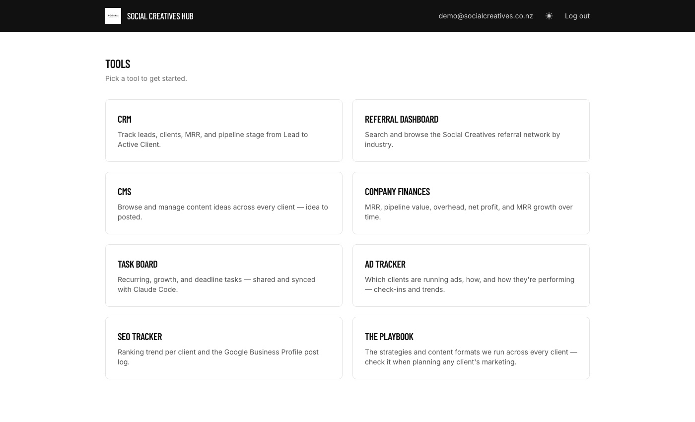 Hub home, every internal tool in one place